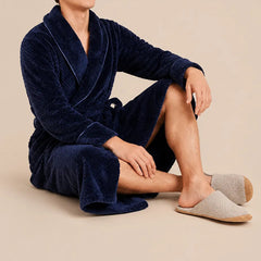 La boutique du peignoir Peignoir Homme Polaire - Long Gaufré, Bleu Marine
