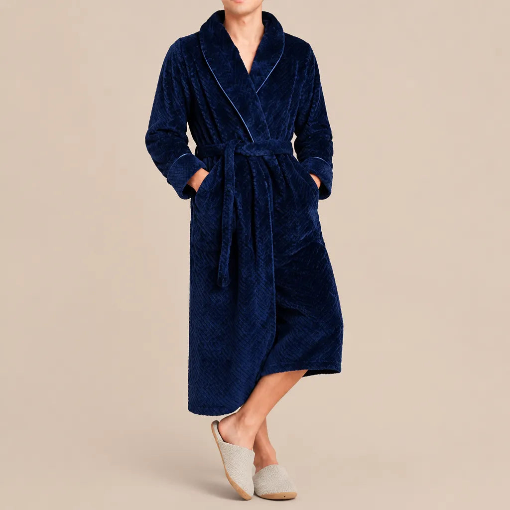 La boutique du peignoir Peignoir Homme Polaire - Long Gaufré, Bleu Marine