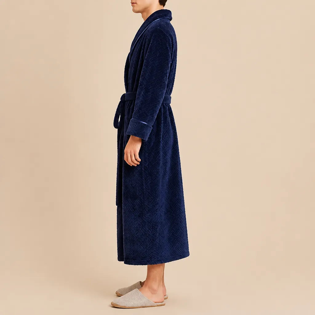 La boutique du peignoir Peignoir Homme Polaire - Long Gaufré, Bleu Marine