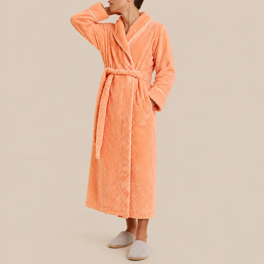 La boutique du peignoir Peignoir Homme Polaire - Long Gaufré, Orange Abricot