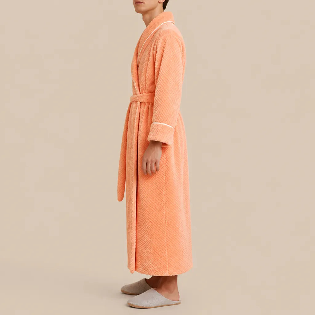 La boutique du peignoir Peignoir Homme Polaire - Long Gaufré, Orange Abricot