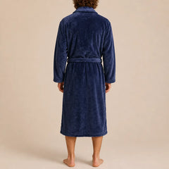 La boutique du peignoir Peignoir Homme Polaire - Mi-Long, Bleu Marine à Écusson
