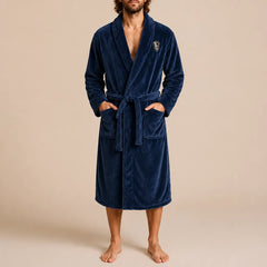 La boutique du peignoir Peignoir Homme Polaire - Mi-Long, Bleu Marine à Écusson