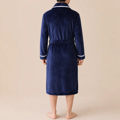 La boutique du peignoir Peignoir Homme Polaire - Mi-Long, Bleu Marine Liseré Blanc