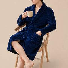 La boutique du peignoir Peignoir Homme Polaire - Mi-Long, Bleu Roi Uni