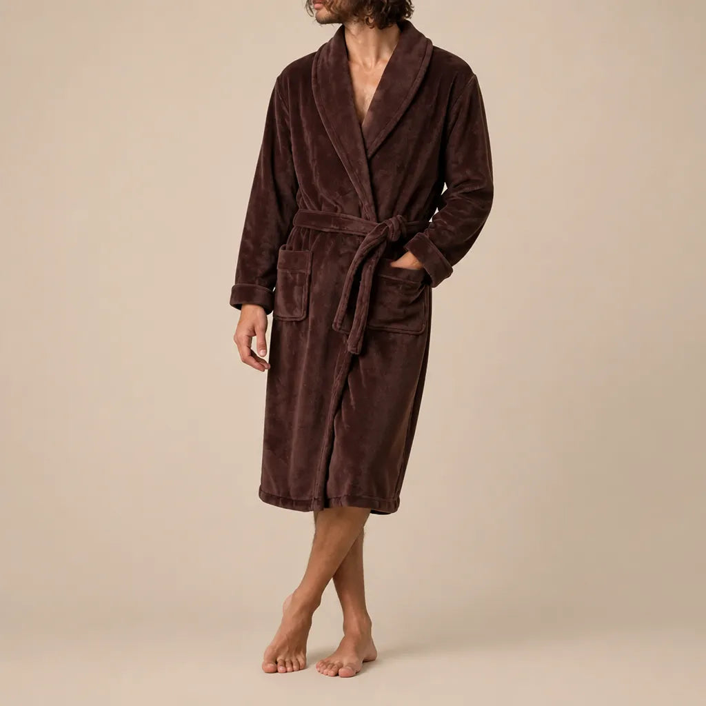 La boutique du peignoir Peignoir Homme Polaire - Mi-Long, Marron Chocolat