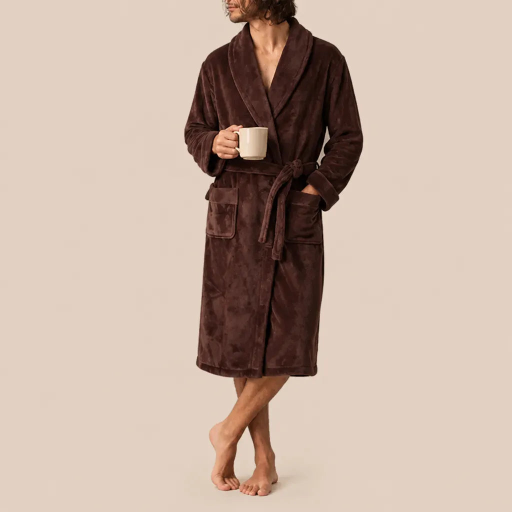 La boutique du peignoir Peignoir Homme Polaire - Mi-Long, Marron Chocolat