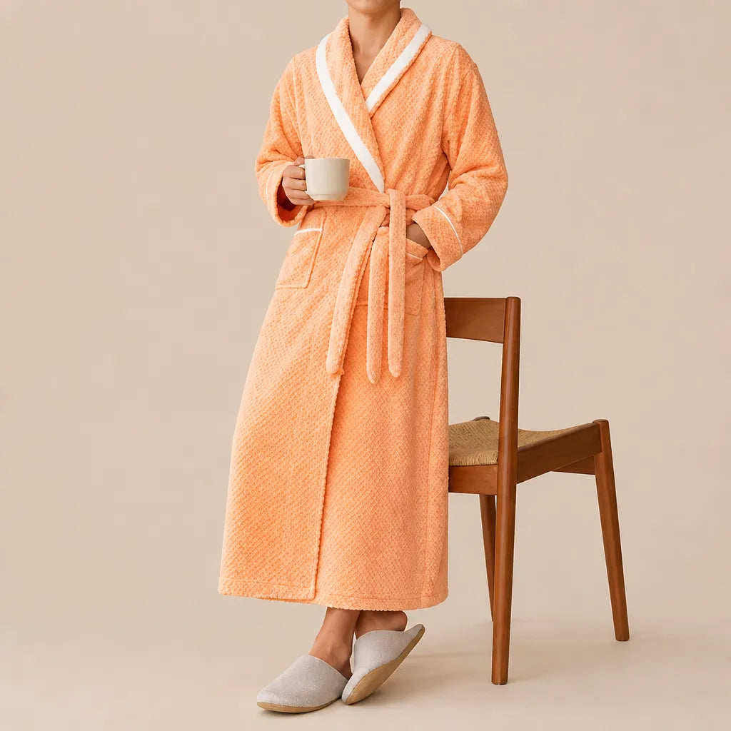 La boutique du peignoir Peignoir Homme Polaire - Velours Col à Liseré, Orange Abricot