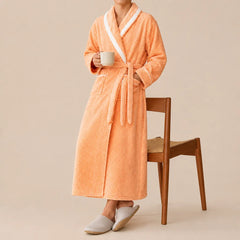 La boutique du peignoir Peignoir Homme Polaire - Velours Col à Liseré, Orange Abricot