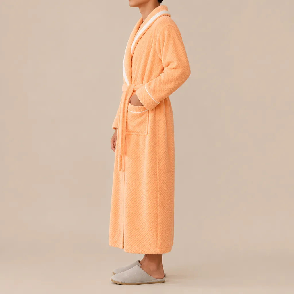 La boutique du peignoir Peignoir Homme Polaire - Velours Col à Liseré, Orange Abricot