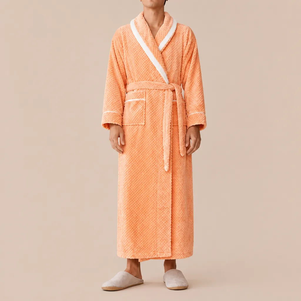 La boutique du peignoir Peignoir Homme Polaire - Velours Col à Liseré, Orange Abricot