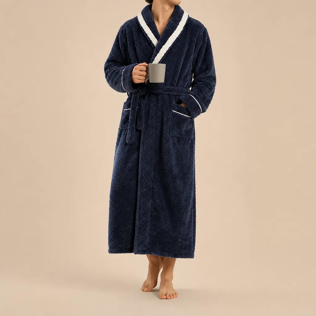 La boutique du peignoir Peignoir Homme Polaire - Velours Col Bicolore, Bleu Marine