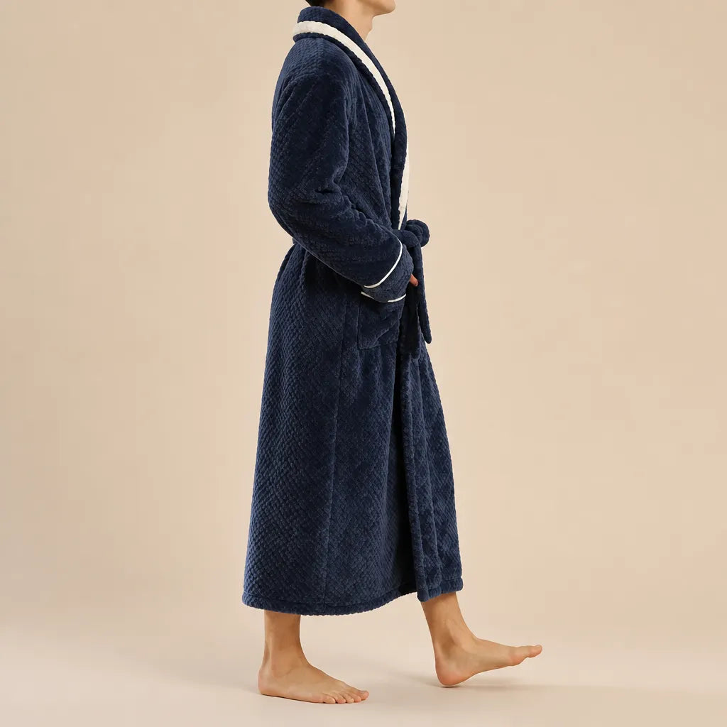 La boutique du peignoir Peignoir Homme Polaire - Velours Col Bicolore, Bleu Marine