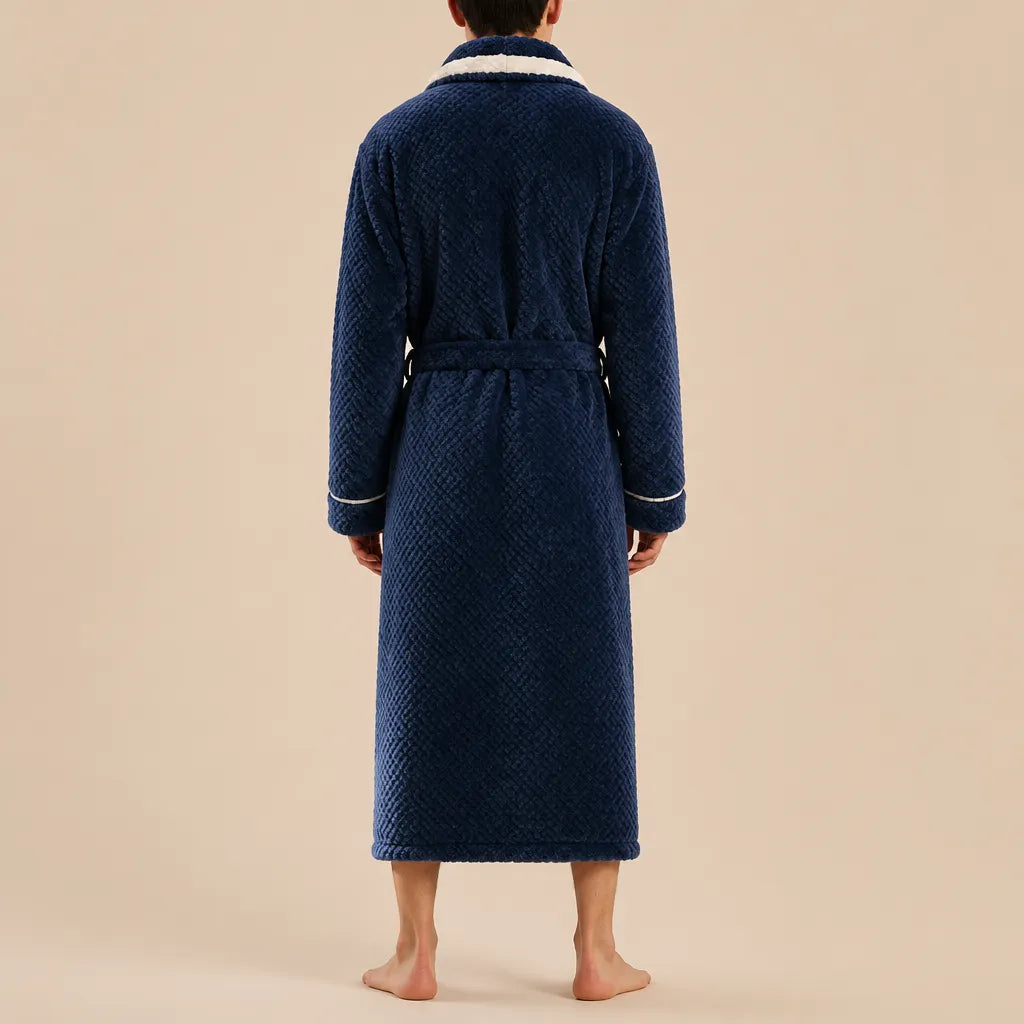La boutique du peignoir Peignoir Homme Polaire - Velours Col Bicolore, Bleu Marine