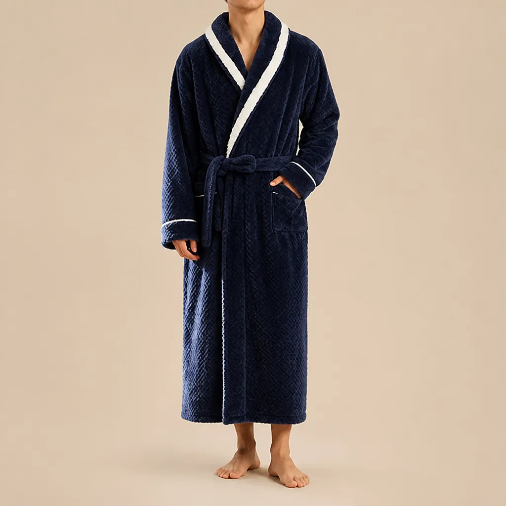 La boutique du peignoir Peignoir Homme Polaire - Velours Col Bicolore, Bleu Marine