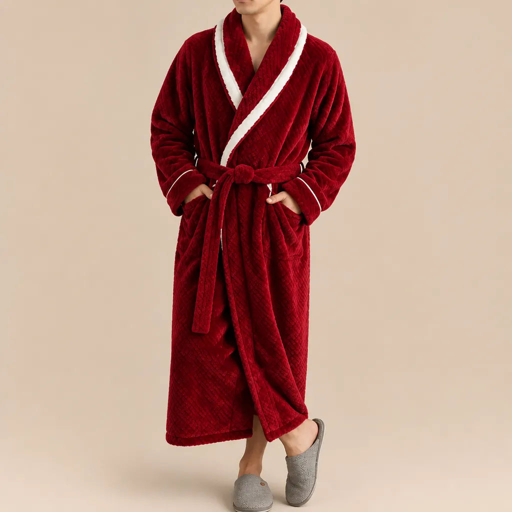 La boutique du peignoir Peignoir Homme Polaire - Velours Col Bicolore, Bordeaux
