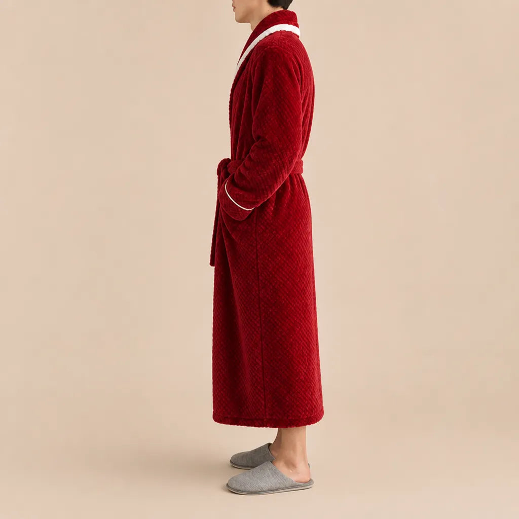 La boutique du peignoir Peignoir Homme Polaire - Velours Col Bicolore, Bordeaux
