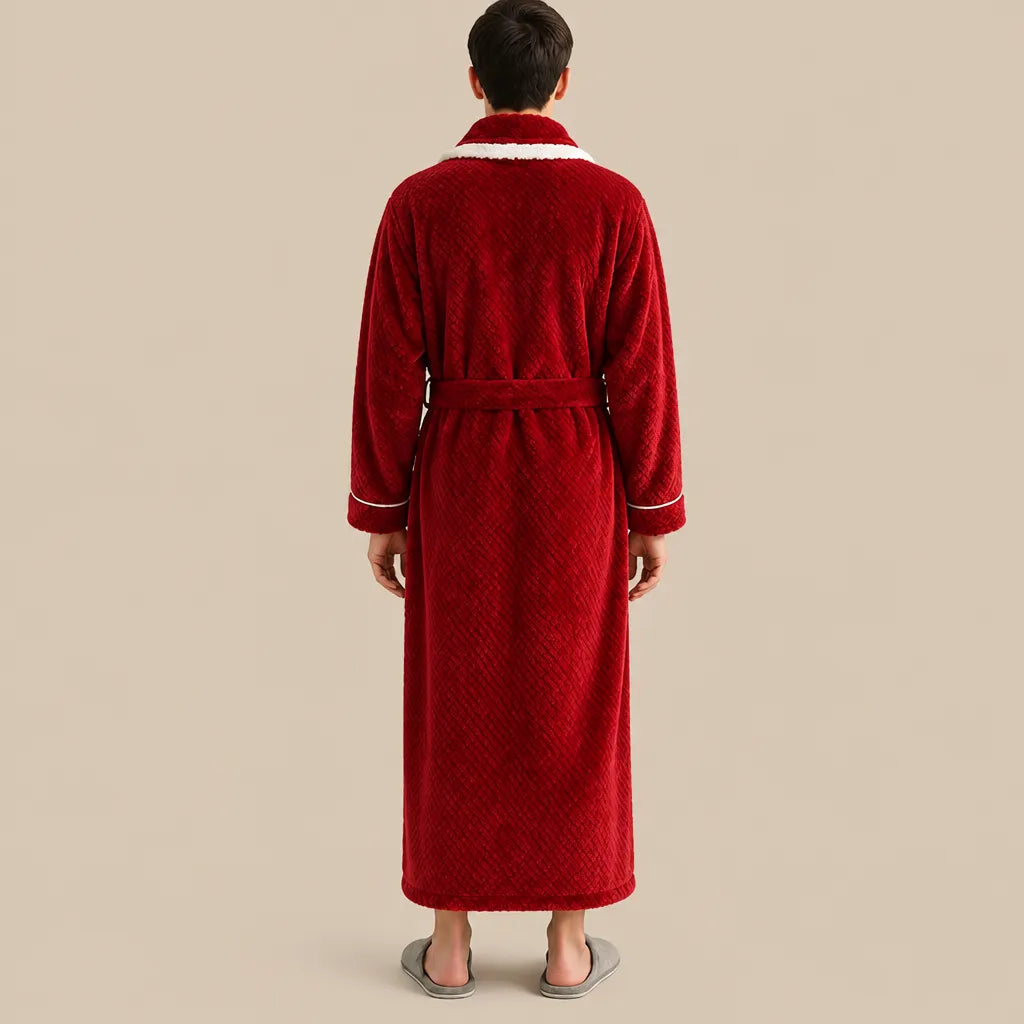 La boutique du peignoir Peignoir Homme Polaire - Velours Col Bicolore, Bordeaux
