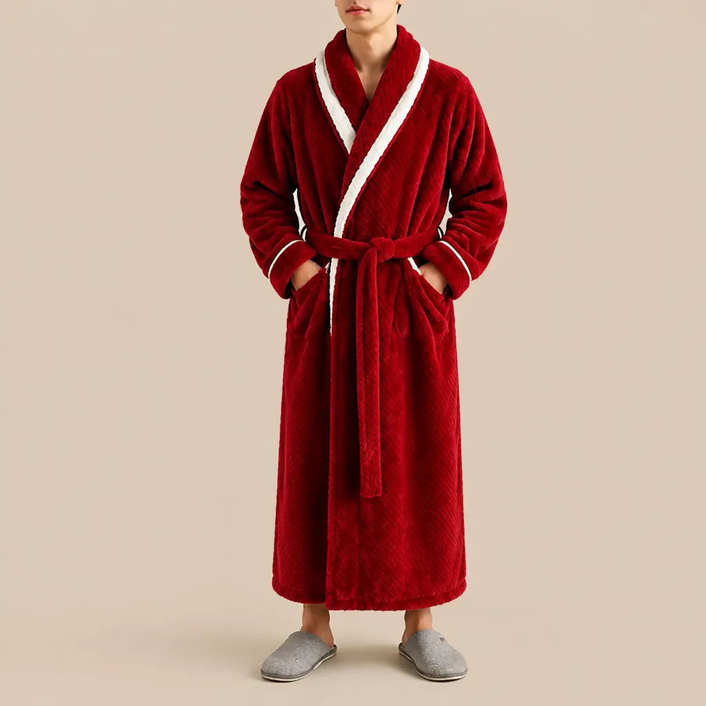 La boutique du peignoir Peignoir Homme Polaire - Velours Col Bicolore, Bordeaux