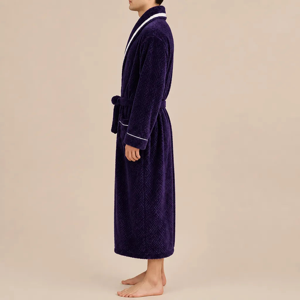 La boutique du peignoir Peignoir Homme Polaire - Velours Col Bicolore, Violet Prune