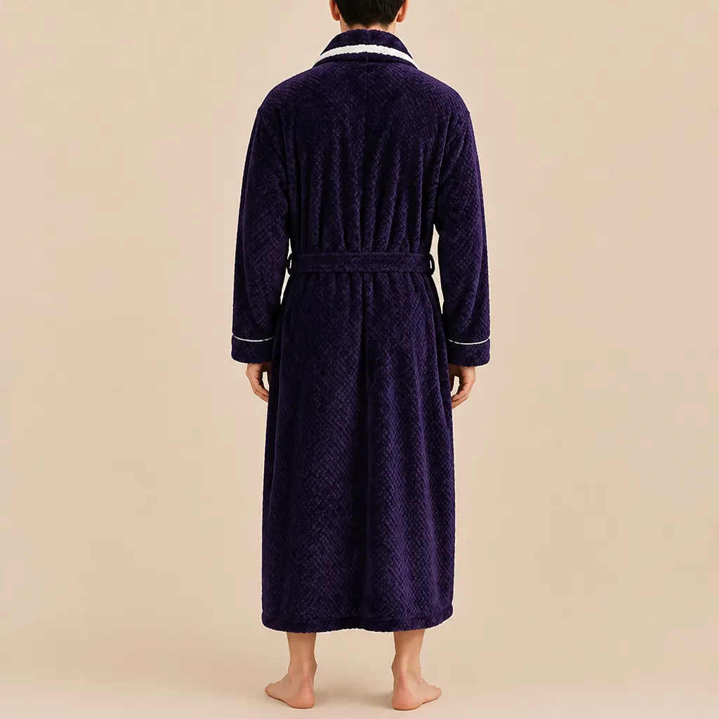 La boutique du peignoir Peignoir Homme Polaire - Velours Col Bicolore, Violet Prune