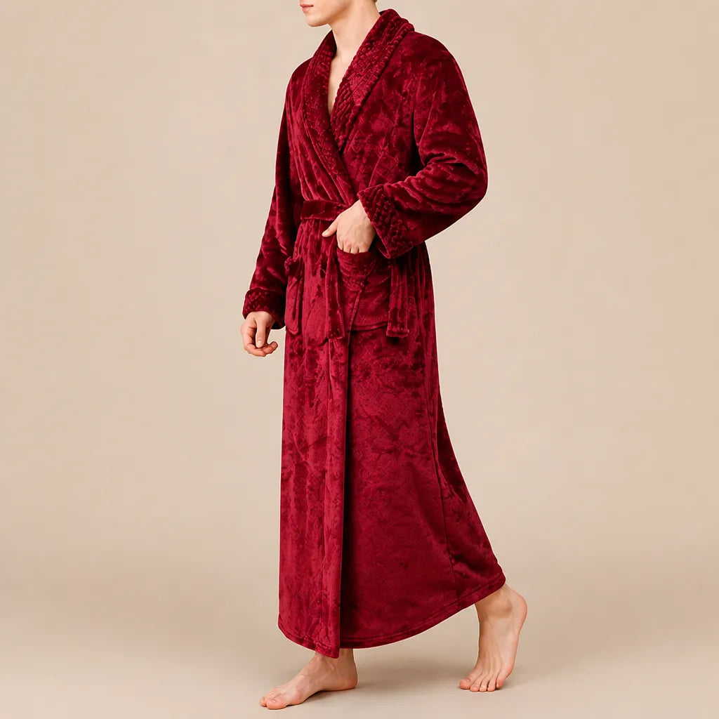 La boutique du peignoir Peignoir Homme Polaire - Velours Col Châle, Bordeaux