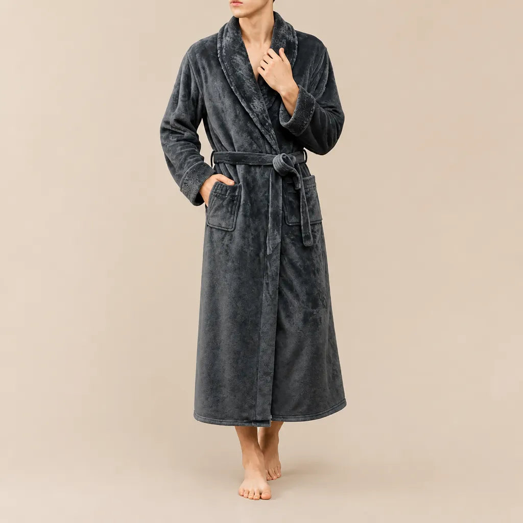 La boutique du peignoir Peignoir Homme Polaire - Velours Col Châle, Gris