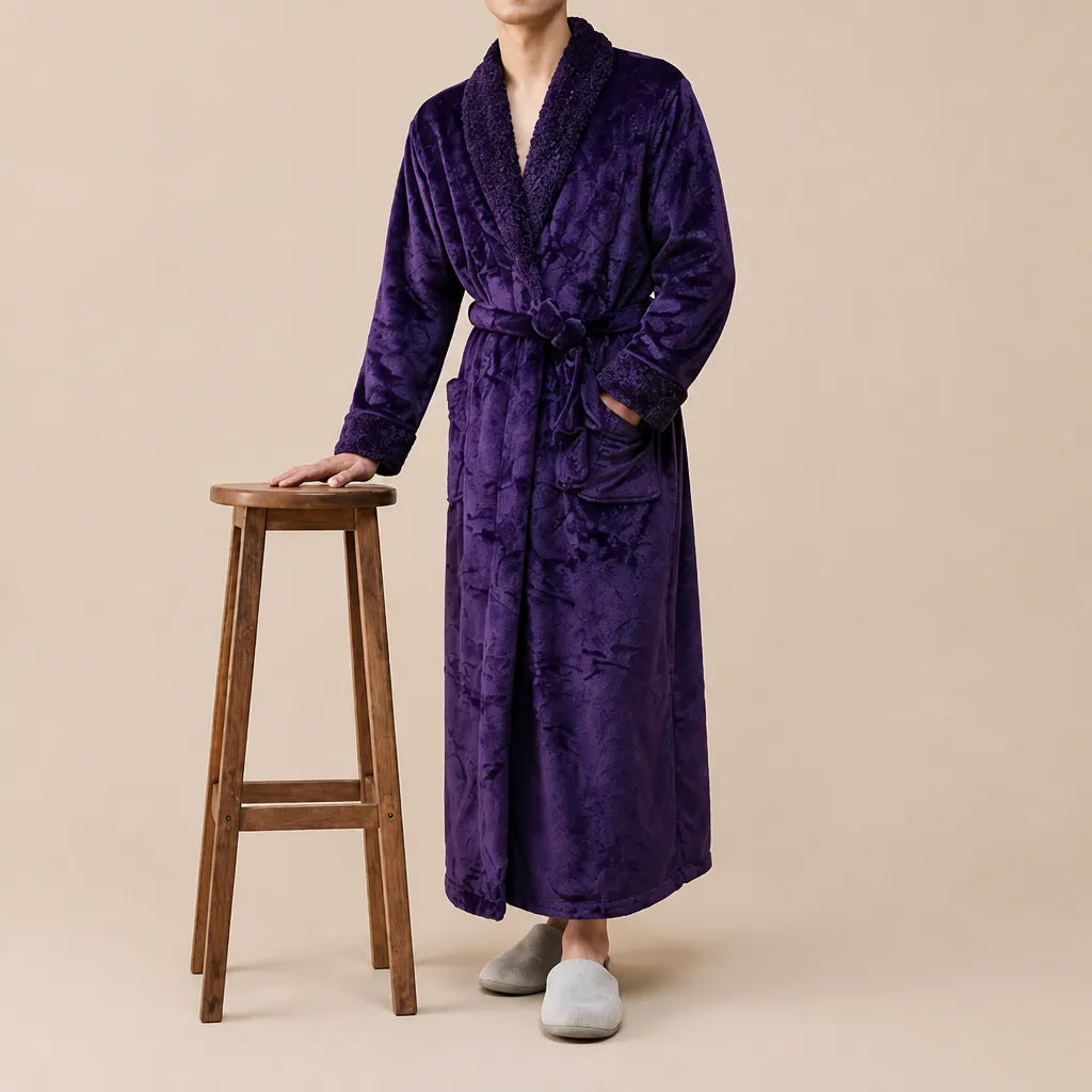 La boutique du peignoir Peignoir Homme Polaire - Velours Col Châle, Violet Prune