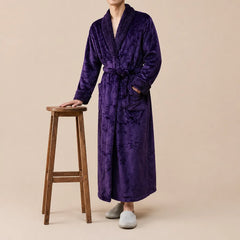 La boutique du peignoir Peignoir Homme Polaire - Velours Col Châle, Violet Prune
