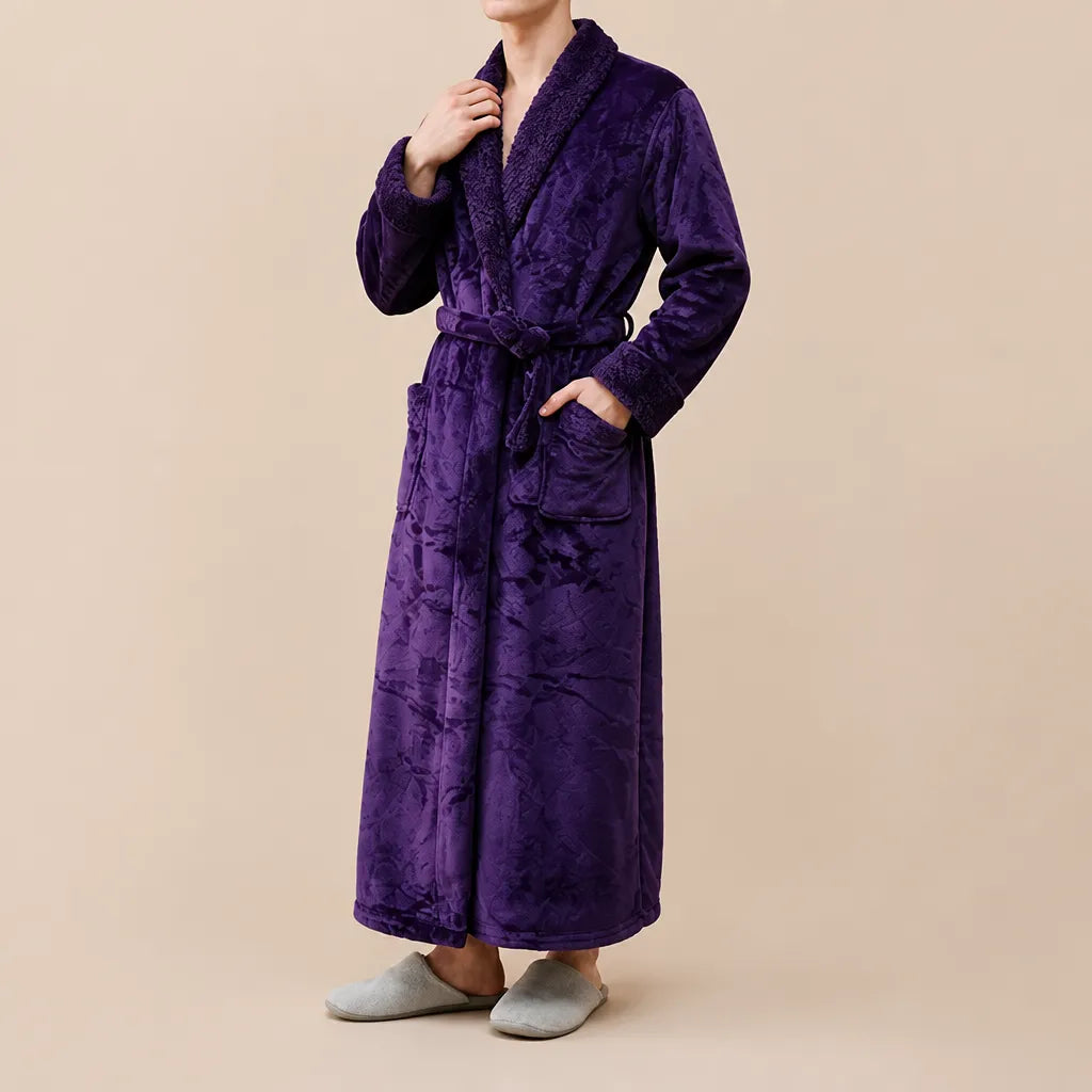 La boutique du peignoir Peignoir Homme Polaire - Velours Col Châle, Violet Prune