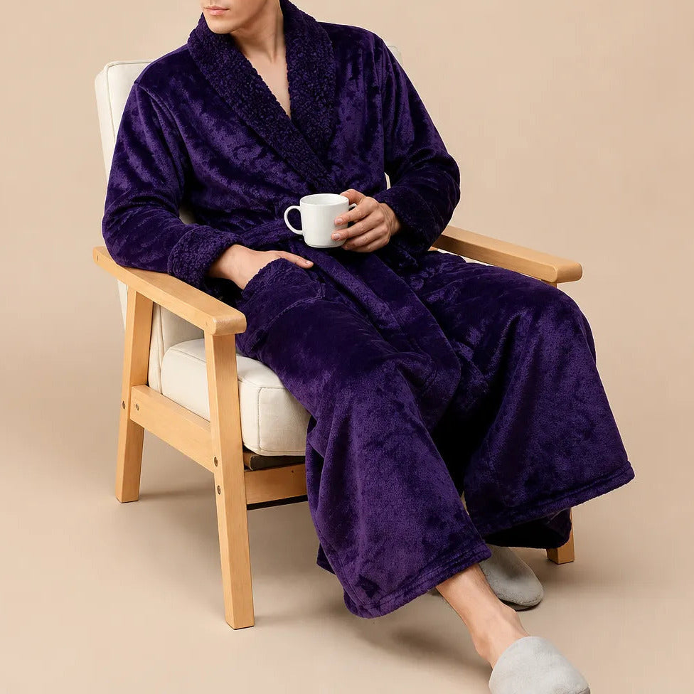 La boutique du peignoir Peignoir Homme Polaire - Velours Col Châle, Violet Prune