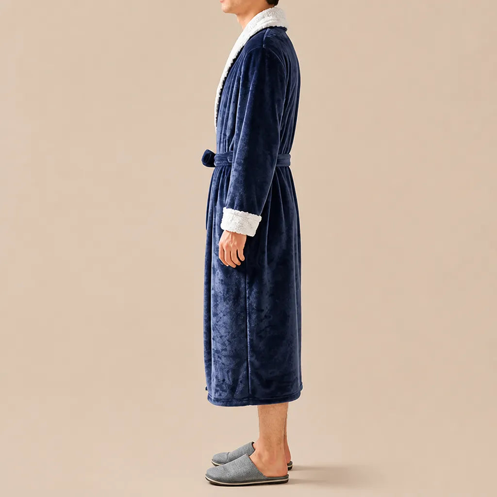 La boutique du peignoir Peignoir Homme Polaire - Velours Col Fausse Fourrure, Bleu Marine
