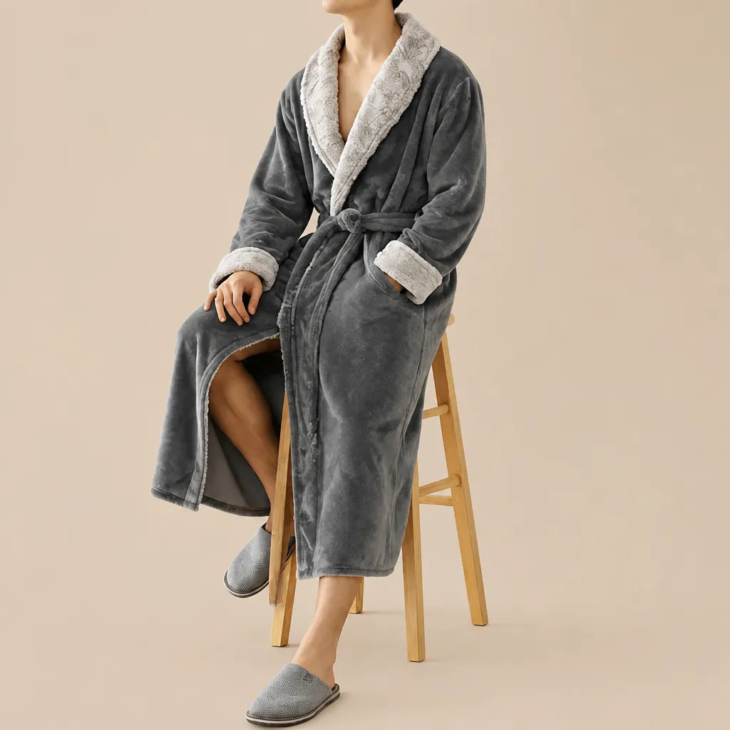 La boutique du peignoir Peignoir Homme Polaire - Velours Col Fausse Fourrure, Gris