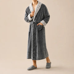 La boutique du peignoir Peignoir Homme Polaire - Velours Col Fausse Fourrure, Gris