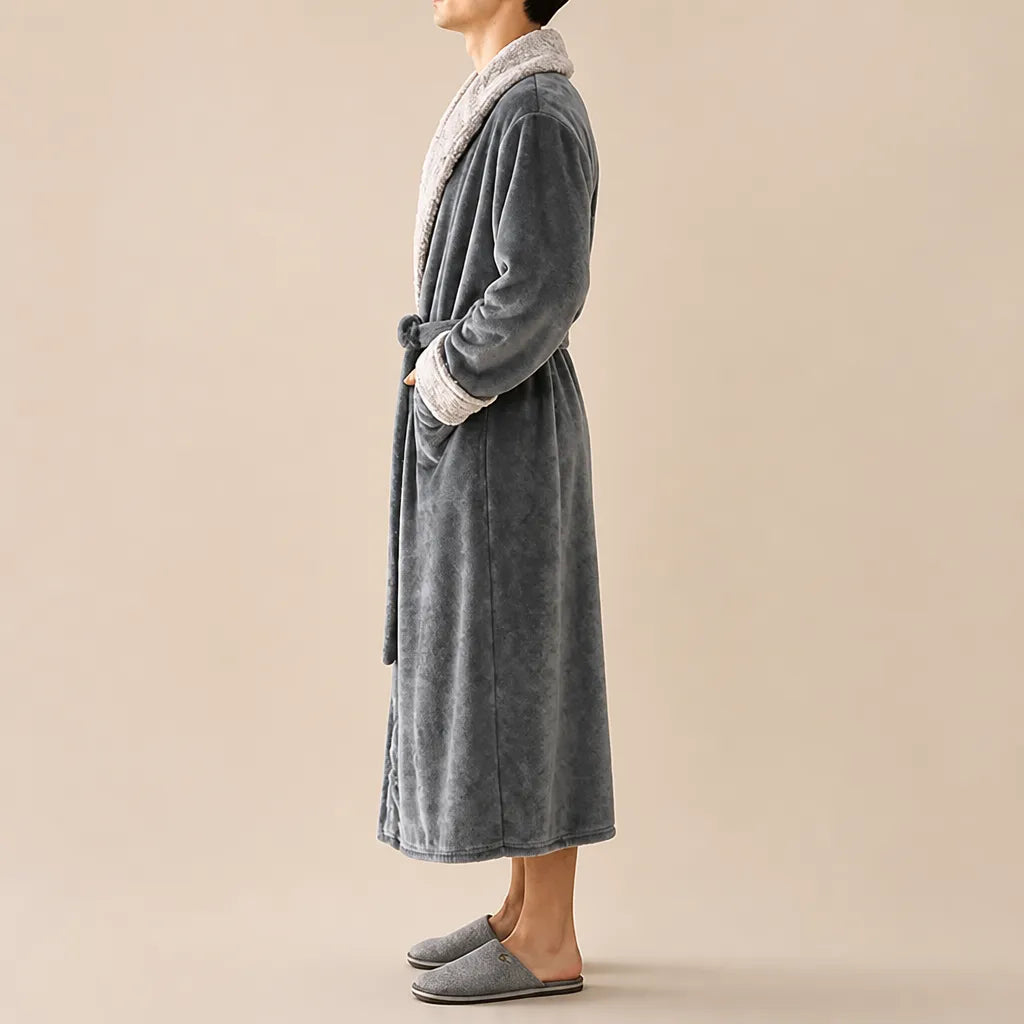 La boutique du peignoir Peignoir Homme Polaire - Velours Col Fausse Fourrure, Gris
