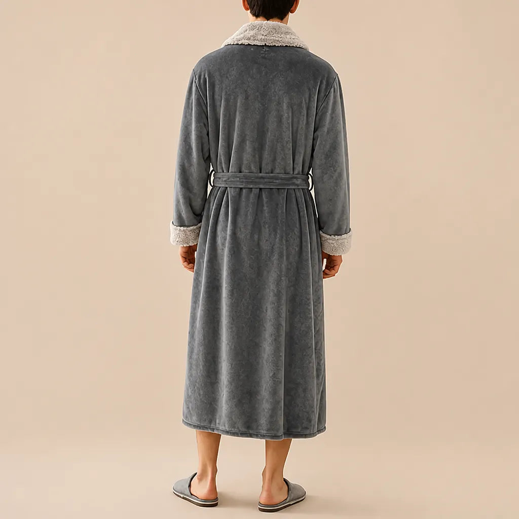 La boutique du peignoir Peignoir Homme Polaire - Velours Col Fausse Fourrure, Gris