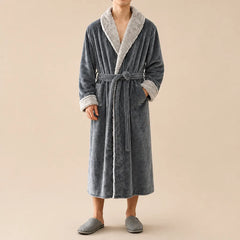La boutique du peignoir Peignoir Homme Polaire - Velours Col Fausse Fourrure, Gris