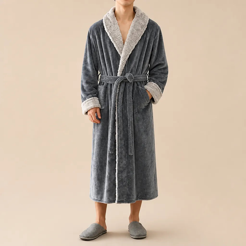 La boutique du peignoir Peignoir Homme Polaire - Velours Col Fausse Fourrure, Gris