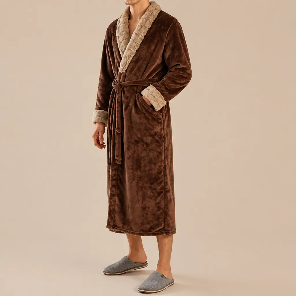 La boutique du peignoir Peignoir Homme Polaire - Velours Col Fausse Fourrure, Marron Chocolat