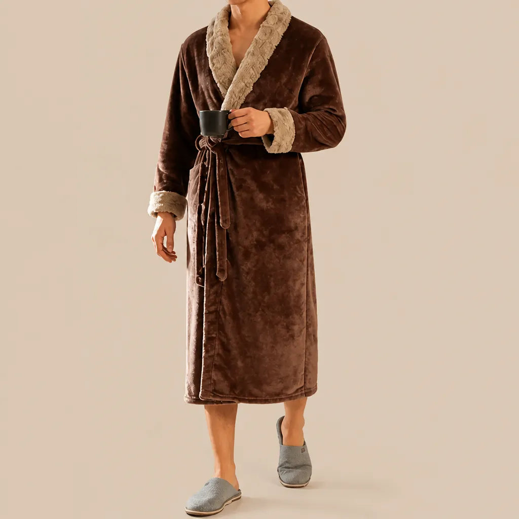 La boutique du peignoir Peignoir Homme Polaire - Velours Col Fausse Fourrure, Marron Chocolat