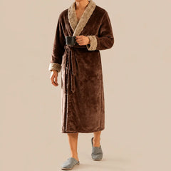 La boutique du peignoir Peignoir Homme Polaire - Velours Col Fausse Fourrure, Marron Chocolat