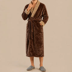 La boutique du peignoir Peignoir Homme Polaire - Velours Col Fausse Fourrure, Marron Chocolat