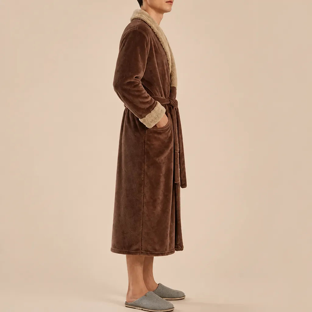 La boutique du peignoir Peignoir Homme Polaire - Velours Col Fausse Fourrure, Marron Chocolat