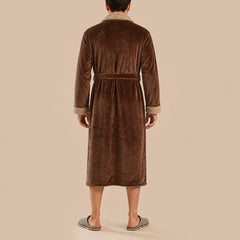 La boutique du peignoir Peignoir Homme Polaire - Velours Col Fausse Fourrure, Marron Chocolat