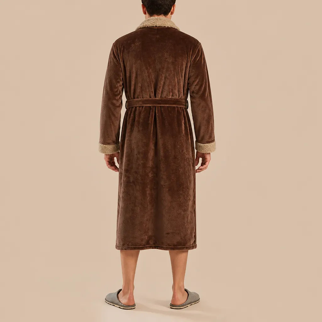 La boutique du peignoir Peignoir Homme Polaire - Velours Col Fausse Fourrure, Marron Chocolat