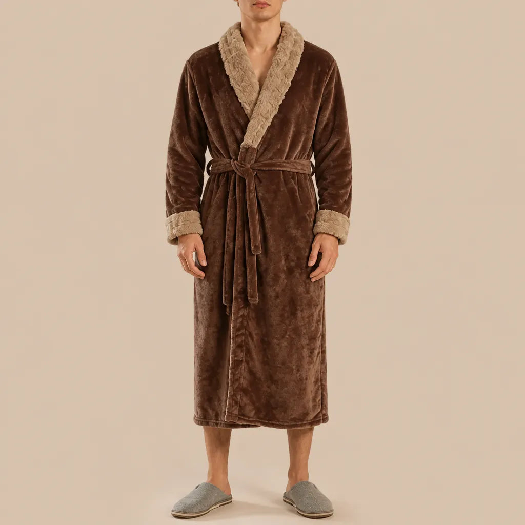 La boutique du peignoir Peignoir Homme Polaire - Velours Col Fausse Fourrure, Marron Chocolat