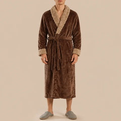 La boutique du peignoir Peignoir Homme Polaire - Velours Col Fausse Fourrure, Marron Chocolat