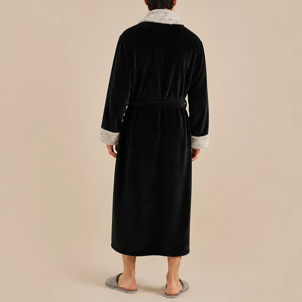 La boutique du peignoir Peignoir Homme Polaire - Velours Col Fausse Fourrure, Noir