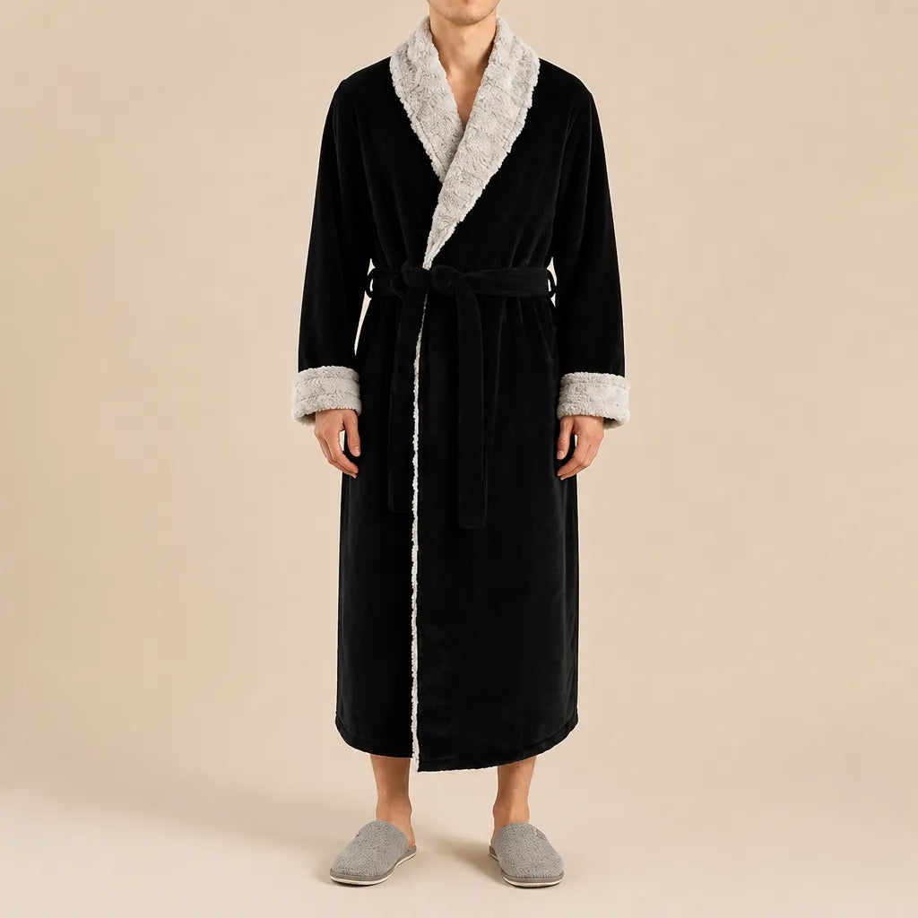 La boutique du peignoir Peignoir Homme Polaire - Velours Col Fausse Fourrure, Noir