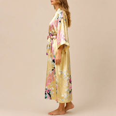 La boutique du peignoir Peignoir Kimono Femme - Court en Satin à Paons, Doré